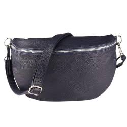 MIRROSI® Bauchtasche Damen, Made in Italy, Echtleder Umhängetasche Echtes Leder, Brusttasche, Crossbody Bag aus Echtem Leder, in 3 Größen erhältlich (Navy Silberner Reißverschluss) (Gr.S) von MIRROSI