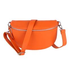 MIRROSI® Bauchtasche Damen, Made in Italy, Echtleder Umhängetasche Echtes Leder, Brusttasche, Crossbody Bag aus Echtem Leder, in 3 Größen erhältlich (Orange Silberner Reißverschluss) (Gr.S) von MIRROSI