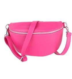 MIRROSI® Bauchtasche Damen, Made in Italy, Echtleder Umhängetasche Echtes Leder, Brusttasche, Crossbody Bag aus Echtem Leder, in 3 Größen erhältlich (Pink Silberner Reißverschluss) (Gr.S) von MIRROSI