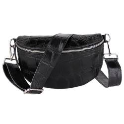 MIRROSI® Bauchtasche Damen, Made in Italy, Echtleder Umhängetasche Echtes Leder, Brusttasche, Crossbody Bag aus Echtem Leder, in 3 Größen erhältlich (Schwarz Silberner Reißverschluss) (Gr.L) von MIRROSI