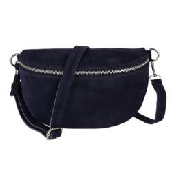 MIRROSI® Bauchtasche Damen, Made in Italy, Echtleder Umhängetasche Echtes Leder, Brusttasche, Crossbody Bag aus WLD Veloursleder, in 3 Größen erhältlich (Navy WLD Silberner Reißverschluss) (Gr.S) von MIRROSI