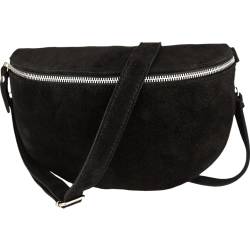 MIRROSI® Bauchtasche Damen, Made in Italy, Echtleder Umhängetasche Echtes Leder, Brusttasche, Crossbody Bag aus WLD Veloursleder, in 3 Größen erhältlich (Schwarz WLD Silberner Reißverschluss) (Gr.M) von MIRROSI