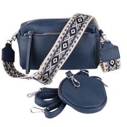 MIRROSI® umhängeTasche inkl. 1x Münzbeutel und 2 Wechselgurte Damen Crossbody Bag, 19x14x8cm Kleine Mittelgroß (verstellbaren Schulterriemen), SchulterTasche fürjeden Anlass (Dunkelblau) von MIRROSI