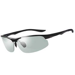 MIRYEA Herren Photochromatisch Sportbrille Polarisiert Rechteckig Sonnenbrille Al-Mg Metallrahmen Fahrer Anti Reflexbeschichtung 100% UVA UVB Schutz für Golf, Angeln, Autofahren, Outdoor-Aktivitäten von MIRYEA