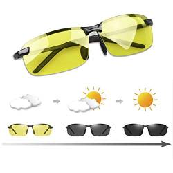MIRYEA Herren Photochromatisch Sportbrille Polarisiert Rechteckig Sonnenbrille Al-Mg Metallrahmen Fahrer Anti Reflexbeschichtung 100% UVA UVB Schutz für Golf, Angeln, Autofahren, Outdoor-Aktivitäten von MIRYEA
