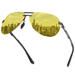MIRYEA Herren und Damen Polarisierte Nachtfahrbrillemit Federscharnier UV400 Schutz Sonnenbrille Brillen Ultra Light Metall Nachtsichtbrille Anti Glanz HD Polarisier Fahren Brille Blendschutz Gläser von MIRYEA