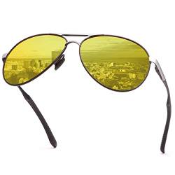 MIRYEA Herren und Damen Polarisierte Nachtfahrbrillemit Federscharnier UV400 Schutz Sonnenbrille Ultra Light Metall Brillen (B) von MIRYEA