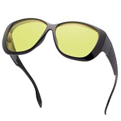 Nachtfahrbrille, passt über Korrektionsbrille, blendfreie, polarisierte, umwickelte Nachtsichtbrille für Männer und Frauen, HD-Sonnenbrille mit gelb getönten Gläsern Kratzfeste Brille Stilvolle Brille von MIRYEA