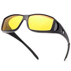Nachtsichtbrille für Männer und Frauen, gelbe polarisierte Linse, Nachtsicherheit, Fahren, Sonnenbrille, übergroßer Schild, umlaufend, passt über Korrektionsbrillen, blendfreie, kratzfeste Brille von MIRYEA