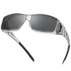 Rundum-Sonnenbrille, polarisierte Gläser, über Korrektionsbrillen zu tragen, passt über normale Brillen, UV400-Schutz übergroßer Schild, Sicherheitsfahrbrille, blendfreie Brillen für Männer und Frauen von MIRYEA