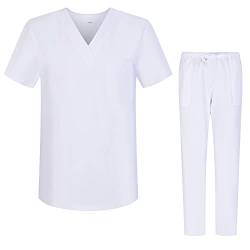 MISEMIYA - Unisex-Schrubb-Set - Medizinische Uniform mit Oberteil und Hose ref.6801-6802 - Large, Weiß 68 von MISEMIYA