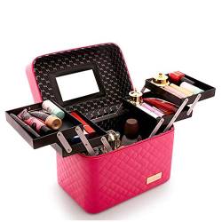 Frauen Große Kapazität Professioneller Make-up-Organizer Mode Kulturbeutel Kosmetiktasche Mehrlagige Aufbewahrungsbox Tragbarer hübscher Koffer (Farbe: Rosenrot) von MISETA