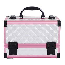 Professioneller Kosmetikkoffer Handspiegel zweilagiger Aluminiumkoffer Einsatz Aufbewahrung Nagelbox Tattoo-Tasche Make-up-Koffer (Farbe: Rosa) von MISETA