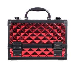 Professioneller Kosmetikkoffer Handspiegel zweilagiger Aluminiumkoffer Einsatz Aufbewahrung Nagelbox Tattoo-Tasche Make-up-Koffer (Farbe: rot) von MISETA
