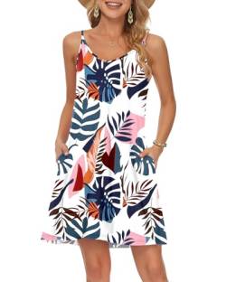 MISFAY Freizeitkleid für Damen Sommer Strandkleid kurzes Kleid V-Ausschnitt Spaghettiträger Minikleid mit Taschen Blau Wegerich 2XL von MISFAY