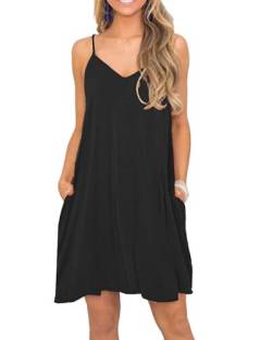 MISFAY Schwarzes Strandkleid Damen Sommer lässig Kleid Trägerkleid Minikleid mit Taschen S von MISFAY