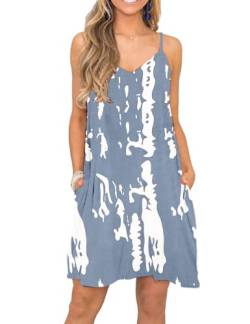 MISFAY Sommerkleid Damen Casual Spaghettiträger Kleid Swing Tank Dress Cover Up mit Taschen Print Grau 2XL von MISFAY