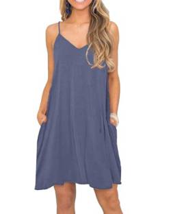 MISFAY Strandkleid für Damen V-Ausschnitt Sommer Kleid SpaghettiTräger Cover-Up mit Taschen Lila Grau 2XL von MISFAY