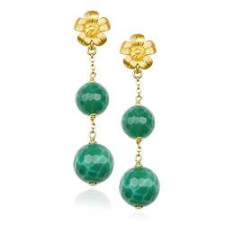 MISIS - Damen Ohrringe in 925er Silber 18kt vergoldet - Blumenanhänger mit grünem Achatstein - Made in Italy - OR08348 von MISIS