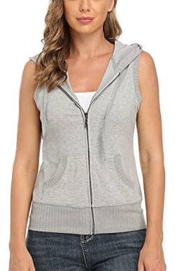 MISS MOLY Ärmellos Sweatjacke Damen Weste Hoodie Shirt mit Reissverschluss Kurzarmjacken Sweatshirt Large, Hell Grau von MISS MOLY