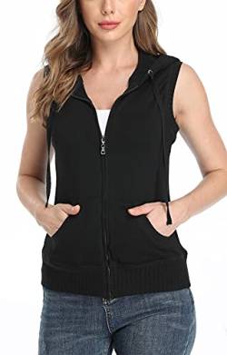 MISS MOLY Ärmellos Sweatjacke Damen Weste Hoodie Shirt mit Reissverschluss Kurzarmjacken Sweatshirt Small, Schwarz von MISS MOLY