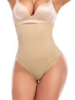 MISS MOLY Bauchweg Unterhose Damen Hohe Taille Miederslip Stark Formend Bauchweg Tanga Nahtlose String Shapewear Shaping Miederhose Body Shaper Unterwäsche XL #4 Beige von MISS MOLY