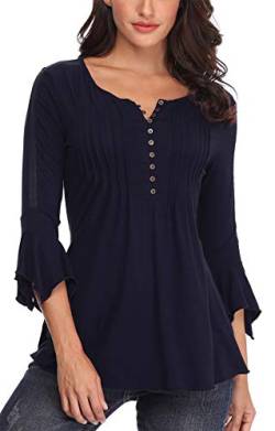 MISS MOLY Bluse Tunika Oberteile Damen Sommer Shirt Sexy V-Ausschnitt Tuniken Bluse Navy Blau Small von MISS MOLY