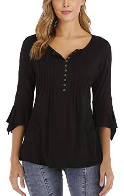 MISS MOLY Bluse Tunika Oberteile Damen Sommer Shirt Sexy V-Ausschnitt Tuniken Bluse Schwarz Small von MISS MOLY