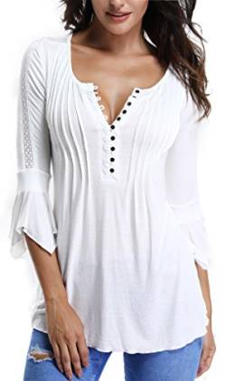 MISS MOLY Bluse Tunika Oberteile Damen Sommer Shirt Sexy V-Ausschnitt Tuniken Bluse Weiß Large von MISS MOLY