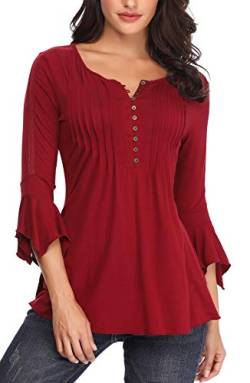 MISS MOLY Blusen Tunika Oberteile Damen Sommer Shirt Sexy V-Ausschnitt Tuniken Bluse Rot X-Large von MISS MOLY