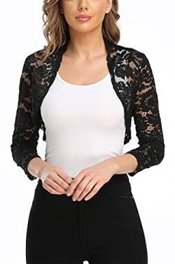 MISS MOLY Bolero Damen Spitzen Jacke Festlich Kurz Cardigan 3/4 Ärmel Strickjacke Für Hochzeit L, Schwarz von MISS MOLY