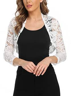 MISS MOLY Bolero Damen Spitzen Jacke Festlich Kurz Cardigan 3/4 Ärmel Strickjacke Für Hochzeit L, Weiß von MISS MOLY