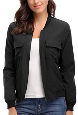 MISS MOLY Bomber Jacket Womens Flight Jacket Zip Up Lightweight Jacket Multi-Pocket Black Large von MISS MOLY