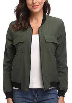 MISS MOLY Bomber Jacket Womens Flight Jacket Zip Up Lightweight Jacket Multi-Pocket Green Large von MISS MOLY