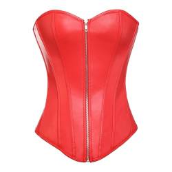 MISS MOLY Corsage|Vollbrust Vintage Kunstleder Korsage Leder-Optik Coolstil Korsett Reißverschluss/Vorderschliesse Corset(Mit G-String) Rot M von MISS MOLY