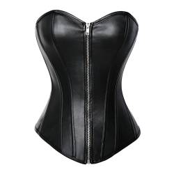 MISS MOLY Corsage|Vollbrust Vintage Kunstleder Korsage Leder-Optik Coolstil Korsett Reißverschluss/Vorderschliesse Corset(Mit G-String) Schwarz S von MISS MOLY