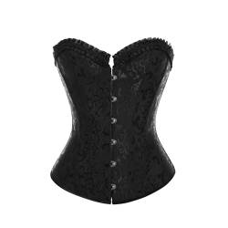 MISS MOLY Damen Corsage Vintage Vollbrust Korsett Klassische Farben Spitze Schleife Design Corset Mit G-Tanga-Druck Reißv. Schwarz XL von MISS MOLY