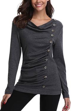 MISS MOLY Damen Langarmshirt Pullover Tunika Bluse T Shirt mit Knöpfen Dunkel Grau Small von MISS MOLY