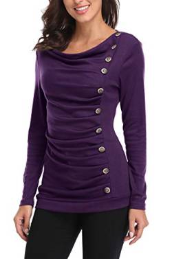 MISS MOLY Damen Langarmshirt Pullover Tunika Bluse T Shirt mit Knöpfen Violett Medium von MISS MOLY