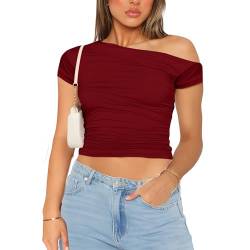 MISS MOLY Damen Sexy Tshirt One Shoulder, Kurzärmliges Sommerparty Oberteil Y2k Crop Top Elegant Schulterfreies Casual Top von MISS MOLY