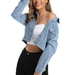 MISS MOLY Jeansjacke Damen Kurz Jeans Jacken Übergangsjacke Denim Jacket Hellblau Small von MISS MOLY