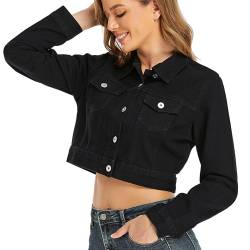 MISS MOLY Jeansjacke Damen Kurz Jeans Jacken Übergangsjacke Denim Jacket Schwarz Small von MISS MOLY