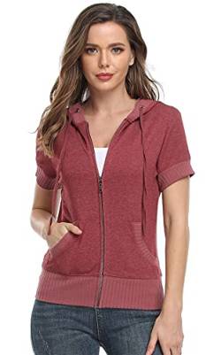 MISS MOLY Kurzarm Sweatjacke Damen Hoodie Shirt mit Reissverschluss Kurzarmjacken Sweatshirt Rot Large von MISS MOLY