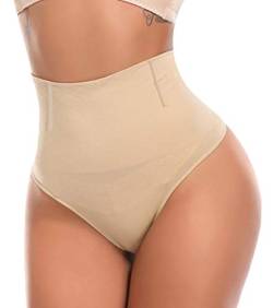 MISS MOLY Miederslip Stark Formend Bauchweg Tanga Damen String Shapewear Nahtlose Mieder Figurformende Miederhose Hohe Taille Miderpants Shaping Formslip Unterwäsche M #1 Beige von MISS MOLY