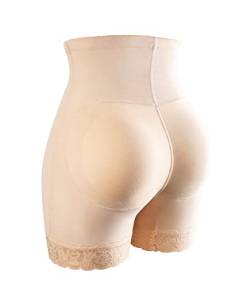 MISS MOLY Nahtloser Damen-Po-Lifter, gepolsterte Spitzenhöschen, Enhancer-Unterwäsche, hohe Taille, Shapewear, Hüftverstärker mit Formpolster Hohe Taille Beige L von MISS MOLY