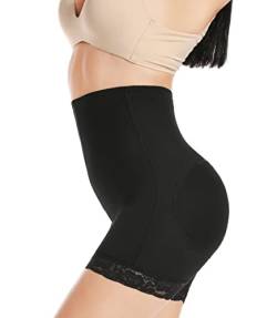 MISS MOLY Nahtloser Damen-Po-Lifter, gepolsterte Spitzenhöschen, Enhancer-Unterwäsche, hohe Taille, Shapewear, Hüftverstärker mit Formpolster Hohe Taille Schwarz L von MISS MOLY