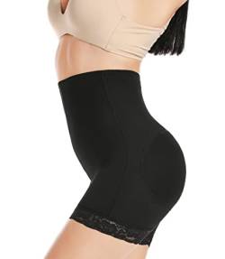 MISS MOLY Nahtloser Damen-Po-Lifter, gepolsterte Spitzenhöschen, Enhancer-Unterwäsche, hohe Taille, Shapewear, Hüftverstärker mit Formpolster Hohe Taille Schwarz S von MISS MOLY