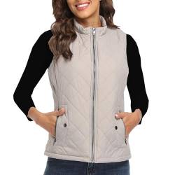 MISS MOLY Weste Damen Steppweste Leicht Ärmellose Weste Gilet Jacke ohne Ärmel Hellgrau Large von MISS MOLY