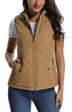 MISS MOLY Weste Damen Steppweste Leicht Ärmellose Weste Gilet Jacke ohne Ärmel Kamel Large von MISS MOLY