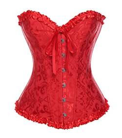 Miss Moly Damen Corsage Vintage Vollbrust Korsett Klassische Farben Spitze Schleife Design Corset Mit G-Tanga- Gr. S/DE 32-34, Rot von MISS MOLY